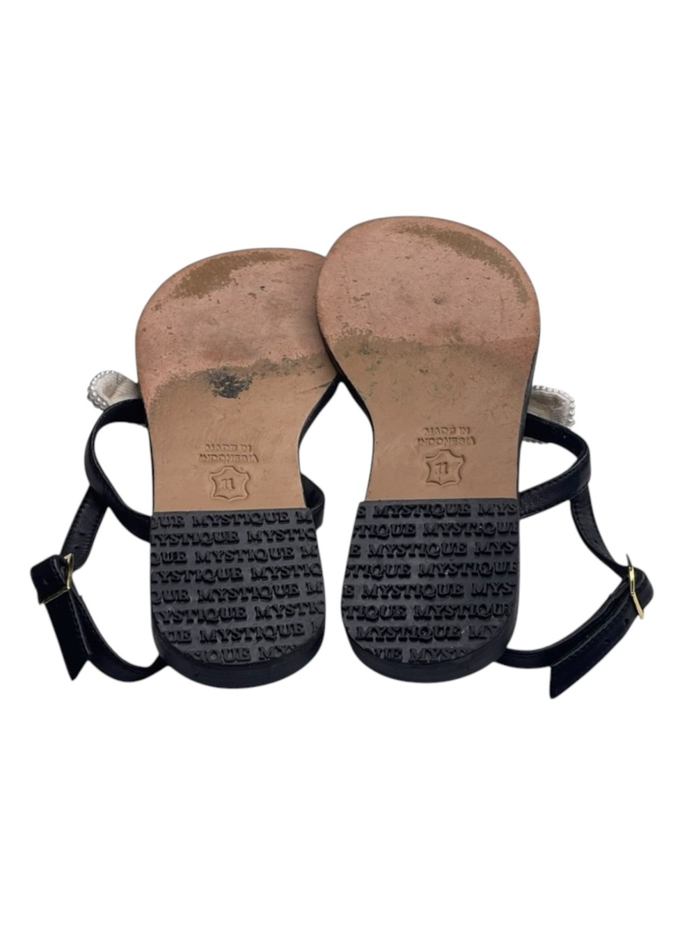 Mystique x Stephanie Gottlieb 𞠬 Liza Pearl Bow Flat Sandals 𞠬 Black Leather 𞠬 - Picture 10 of 16